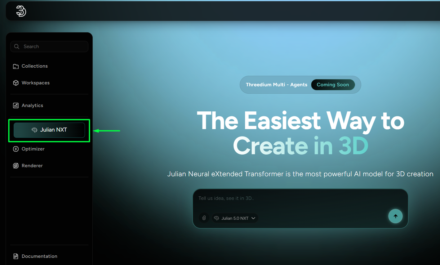 Figure 1. The Location of Julian NXT, Threedium Platform’s AI Agent