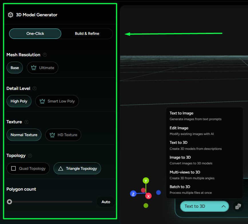Figure 2. Generating settings