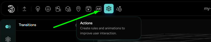 Figure 1. Location of the Actions  feature in the Threedium Platform interface