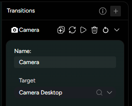 Figure 1. Standard Editor options for Transitions demonstrated on Camera Transition
