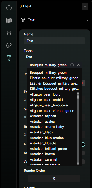 Figure 2. Material list in the current workspace