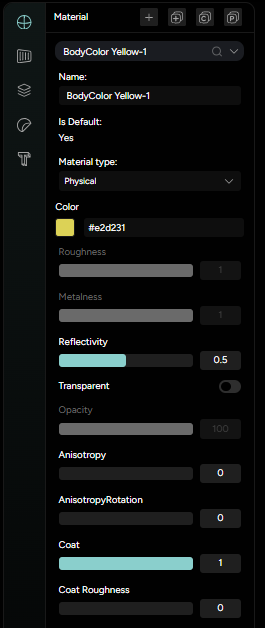 Figure 1. Material tab and settings