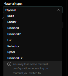 Figure 1. Custom Shader selection in the Material Settings