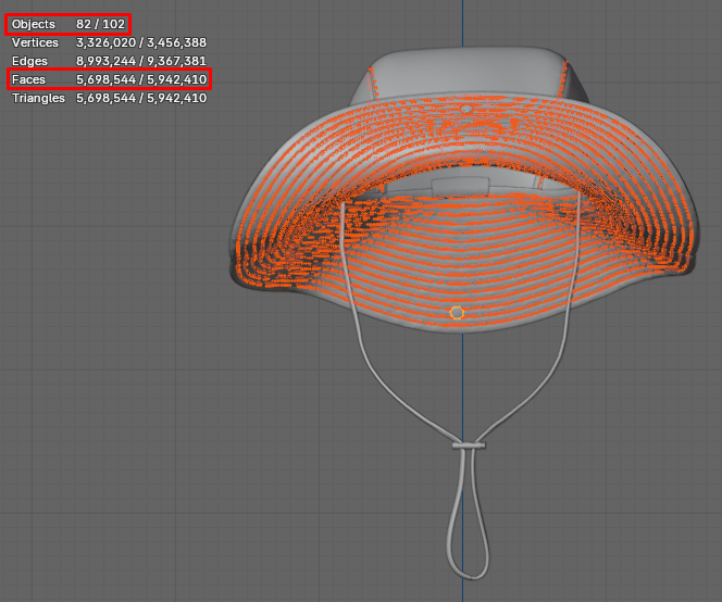 Figure 1. Original .glb file imported to Blender with a statistics view