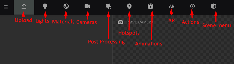 Figure 1. Feature arrangement in the Threedium Platform’s UI